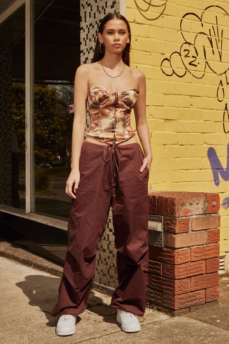 Metallic Elastic Waist Cargo Pants Copper - Southern Fashion Boutique Bliss